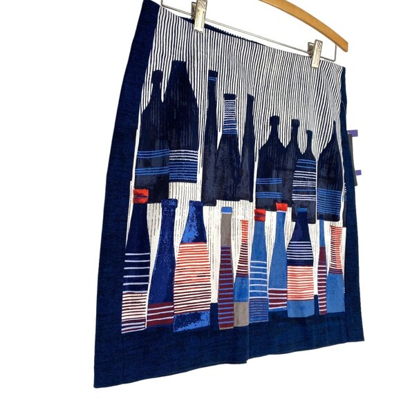 NWT NIC+ZOE 10P Pencil Skirt French Wine Bottle Print Navy Mid Rise Pinstripe - Picture 3 of 12